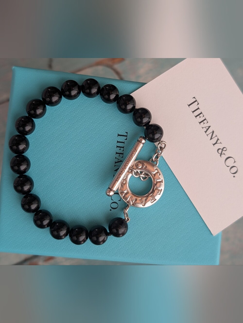 Tiffany & Co. Black Onyx Bead Toggle Bracelet